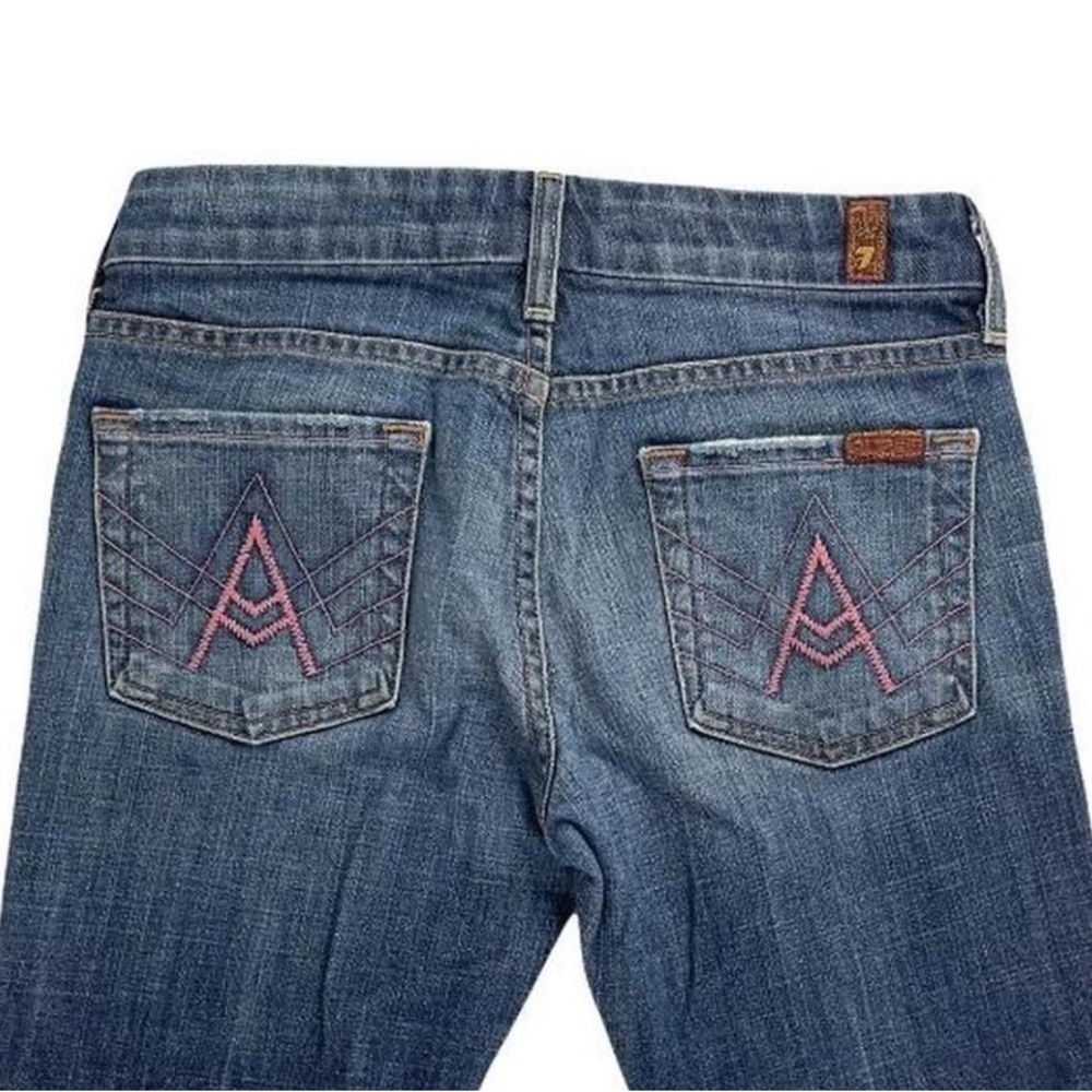7 For All Mankind Blue Boot Cut Jeans with Pink Details
